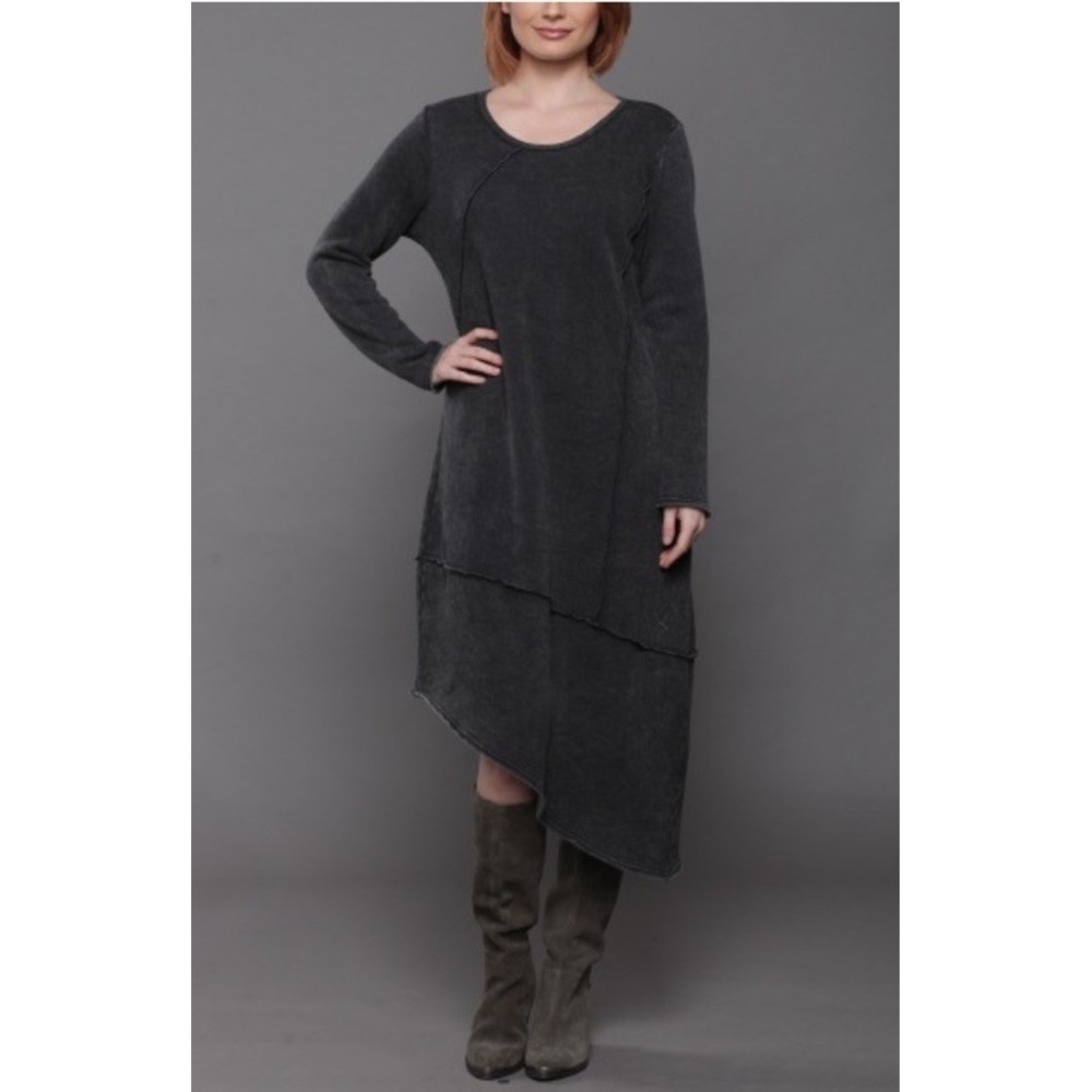 Beau Jours Detroit Asymmetric Maxi Midi Dress Charcoal Black Long Sleeve Sz XS